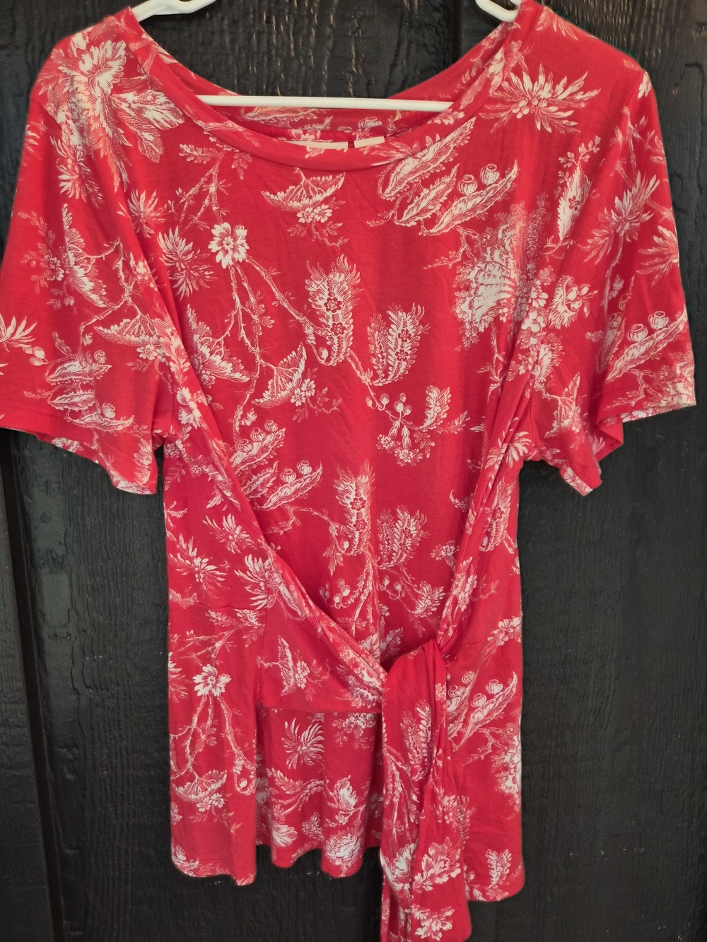 Anthropologie Red Floral Tie-Front Tunic